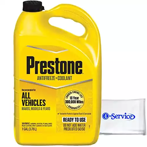 Prestone Anti Freeze Coolant, Maximum Protection Long Life Coolant, Engine Protection Against Rust Corrosion Clogging for All Vehicle Types and Fluid Colors, 1 Gallon, Prediluted 50/50, Tissue Pack