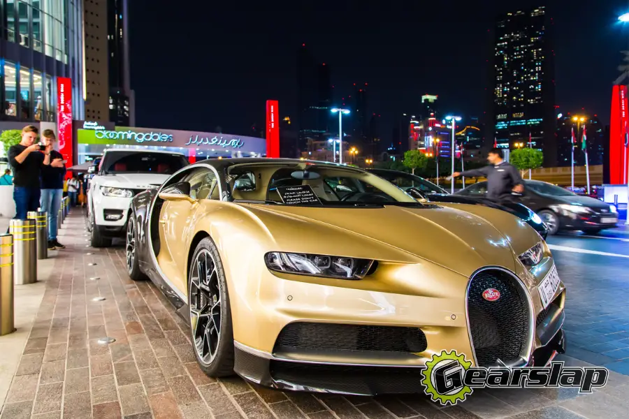 Gold Bugatti Chiron Supercar in Dubai