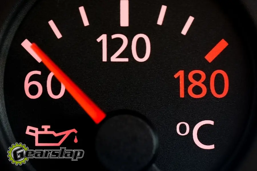 Motor oil gauge showing hot and cold temps